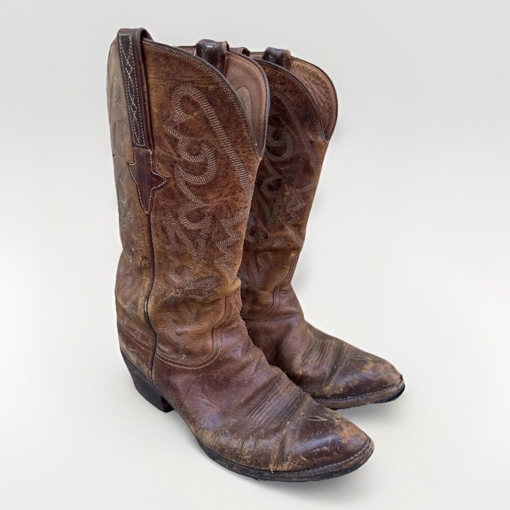 VTG Lucchese 1883 L000324 Patina Distressed Cowboy Ranch Work Bunk Boot 7.5 2E